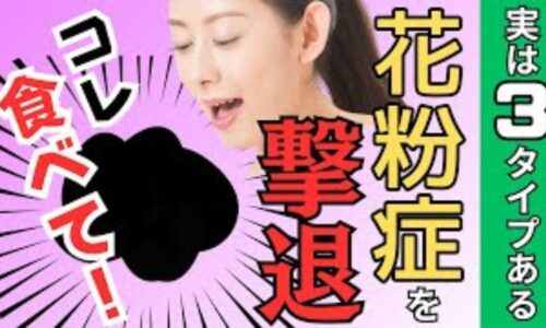 目のかゆみや鼻水、鼻づまりを改善するために、東洋医学の3大タイプ（寒・熱・湿）の特徴と舌の苔の見分け方、生姜やごぼう、鰆、海藻類などの花粉症対策食材を解説する石丸院長